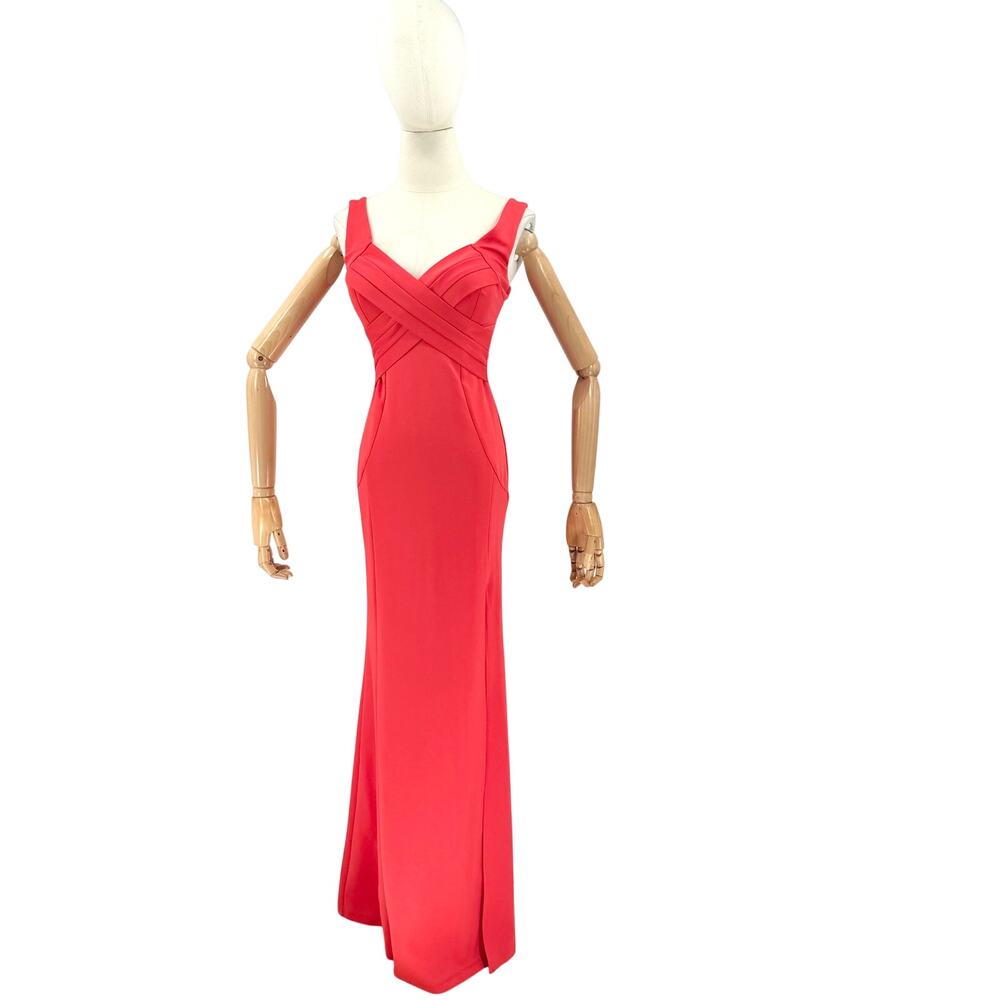 Love Nickie Lew Watermelon Red Surplice Criss Cross Slit Maxi Gown Dress